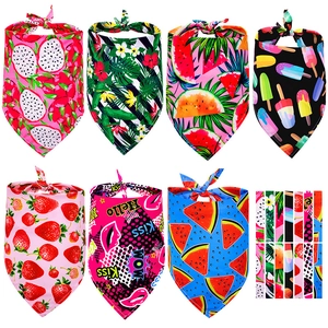 Dog bandanas set featuring seven summer fruit prints like watermelon and strawberry