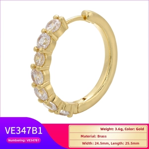 Detail showing gold brass hoop earring size 24.5mm with micro-pave cubic zirconia