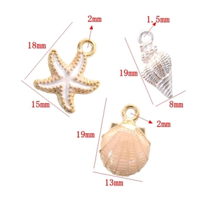 Enameled ocean charms set with starfish shell and conch alloy pendants in gold finish