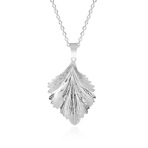 Detailed view of silver leaf pendant with realistic veins on a delicate chain