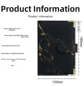 Detailed dimension guide for A6 marble PU leather loose-leaf notebook and paper size
