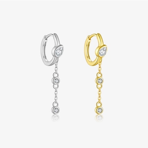 S925 Sterling Silver Tassel Drop Hoop Earrings For Women Minimalist Rhinestone Long Dangle Earrings Jewelry Accessory