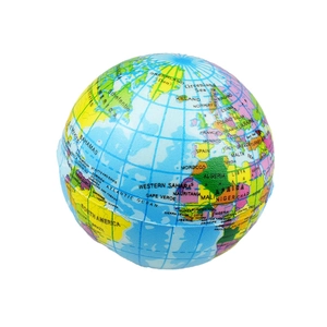 Squeezable PU foam stress ball with detailed world map printed on surface