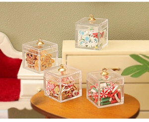 Miniature Christmas candy boxes with gingerbread man and snowflakes for dollhouse DIY