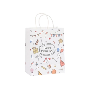 Sacchetto regalo in carta bianca con graffiti colorati e scritta Happy Every Day