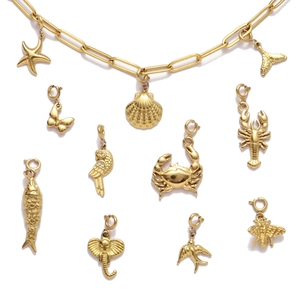 Golden titanium steel paperclip necklace with starfish and butterfly spring buckle charms