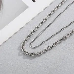 Stainless Steel Layered Necklace Hip Hop Punk Toggle Clasp Cuban Chain O-Link Minimalist Jewelry For Men Women Unisex