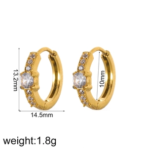 Detailed size chart of gold stainless steel hoop earrings with large cubic zirconia stones