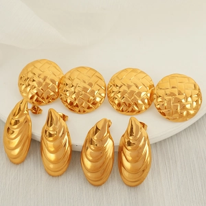 Vintage Stainless Steel Geometric Earrings For Women Woven Round Shell Shape Gold Silver Plated Stud Earrings Jewelry