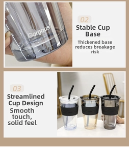 Detail of thickened glass cup base and streamlined body with protective silicone sleeve