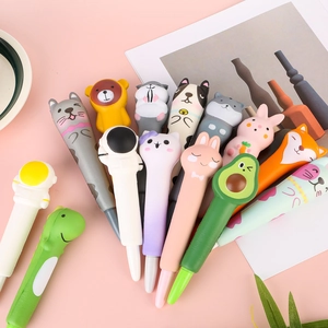 Cute cartoon squishy decompression pens with slow rebound foam animals and astronaut designs