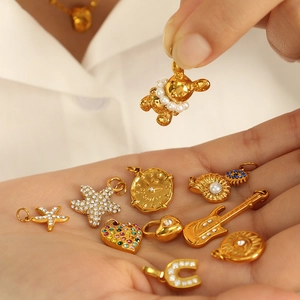 18K gold plated stainless steel DIY charms set with crystals and pearls on hand