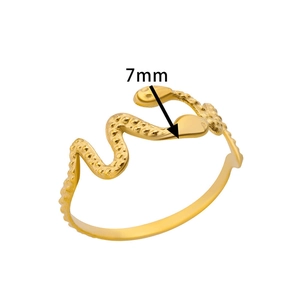 Detail of 18k gold plated snake ring showing the 7mm width and scale texture