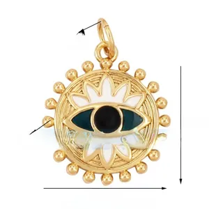 Detailed view of evil eye lucky charm pendant with blue enamel and 15mm dimensions