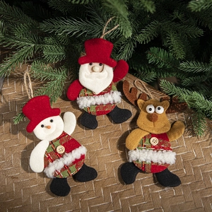 Christmas Hanging Ornaments Felt Fabric Plaid Reindeer Santa Snowman Gnome Tree Decorations Bell Handmade Holiday Decor