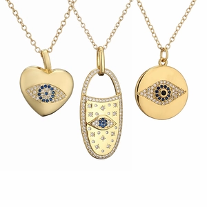 Evil Eye Pendant Necklace Gold Plated Copper Micro Pave Colorful Zircon Heart Round Shape Fashion Jewelry For Women