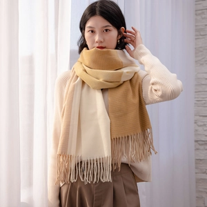 Women Winter Warm Gradient Plaid Scarf Imitation Cashmere Mid-long Tassel Scarf Japanese Sweet Shawl Wrap For Ladies Outdoor