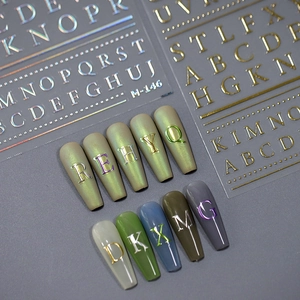 3D Embossed Alphabet Nail Art Stickers Metallic Letters Self Adhesive PET For Manicure DIY Professional Decoration