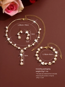 Detailed size parameters for pearl jewelry set including necklace, bracelet and earrings