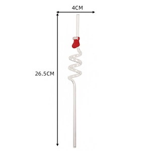 Detailed size specifications of the 26.5cm clear spiral straw with red Christmas sock deco
