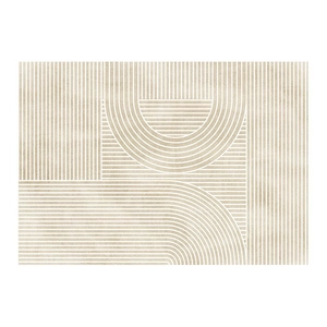 Washable PVC entryway mat with beige geometric arch pattern and textured finish