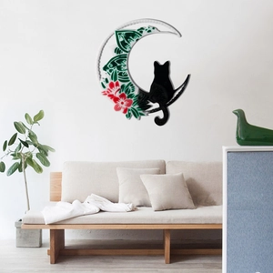 Wall hanging detail of crescent moon and cat silhouette silicone mold for DIY crafts