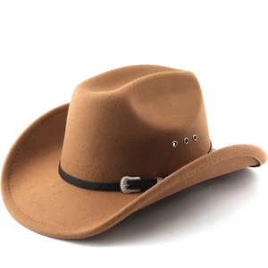 Western Cowboy Hat Wide Brim Retro Belt Buckle Breathable Felt Sun Protection Travel Jazz Hat For Men Women