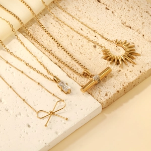 Necklace Stainless Steel Gold Plated Cubic Zirconia Geometric Pendant Minimalist Elegant Jewelry For Women