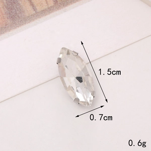 Pietra in vetro cristallo marquise con montatura a griffe per gioielli fai da te, 1,5x0,7 cm