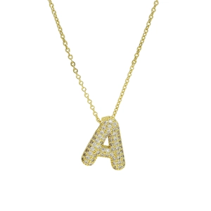 18k gold plated brass balloon letter A pendant necklace with pavé zircon stones