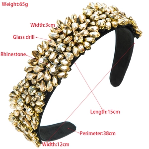 Vintage floral headband featuring champagne rhinestones and sparkling glass drills