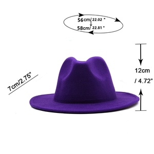 Classic purple wool felt fedora hat with dimensions 56-58cm circumference and 7cm brim