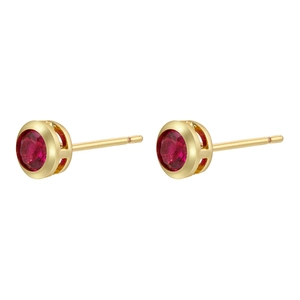 Elegant 18K gold plated round stud earrings with sparkling red zircon gemstones