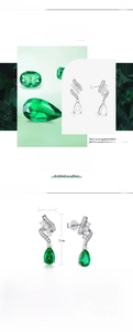 Detail view of pear-cut emerald earrings in S925 silver with 21mm height dimensions