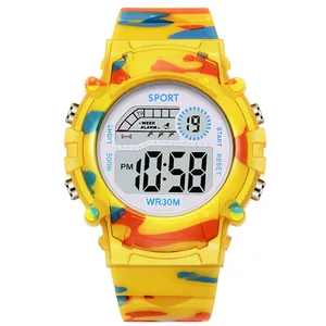 Kids Digital Sports Watch Camouflage Rubber Strap Waterproof Luminous Alarm Stopwatch For Boys Girls