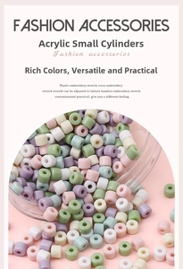Macro view of macaron colored acrylic cylindrical beads for DIY jewelry making crafts