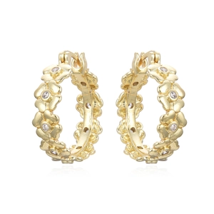 Elegant gold flower hoop earrings with sparkling zircon crystals for women