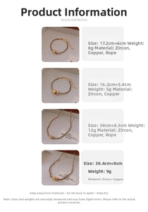Detailed product specifications of gold zircon flower necklaces and rope bracelets
