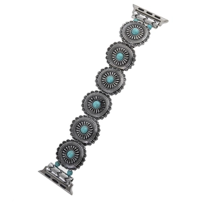 Bohemian silver alloy watch band with turquoise stones for Apple Watch series