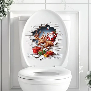 3D Santa Claus and reindeer toilet lid sticker for Christmas bathroom decoration