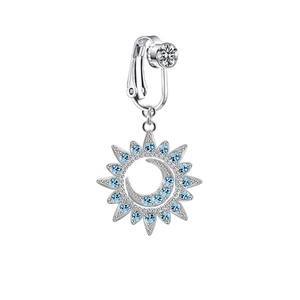 Bijou de nombril non percé soleil et lune en argent avec zircons bleu clair