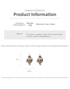 Size guide for vintage fringe earrings detailing dimensions and material specifications