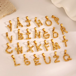Stainless Steel Alphabet Pendants Bamboo Texture Gold Plated Hip Hop Initial Charms Jewelry Accessories