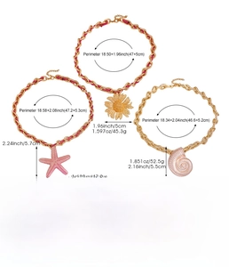 Detailed specs for bohemian necklaces with sunflower, starfish, and conch pendants