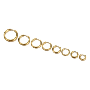 Set of 8 pairs of polished gold stainless steel hoop earrings in various sizes