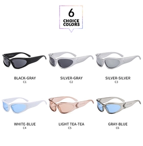 Six color options for sports wrap-around cat-eye sunglasses with UV400 protection