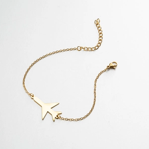 Detail of gold aircraft pendant with lobster clasp and adjustable stainless steel chain