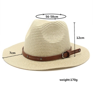 Detailed dimensions diagram of a beige straw jazz hat with specific size measurements