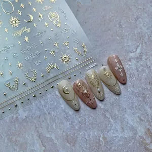 Nail Art Stickers 5D Embossed Bronzing Moon Star Sun Totem Bohemian Celestial Self-Adhesive Decals