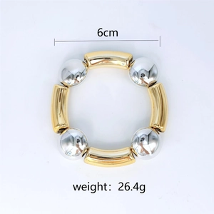 Detailed view of 6cm diameter gold and silver mixed metal beaded stretch bracelet